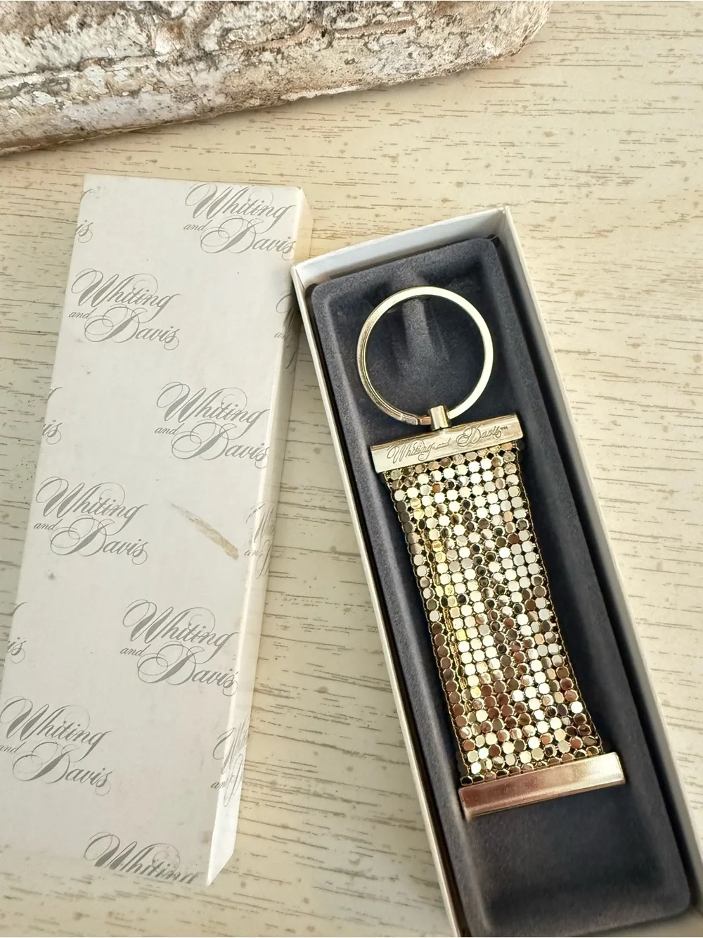 Vintage Whiting & Davis Gold Mesh Keychain NWT
